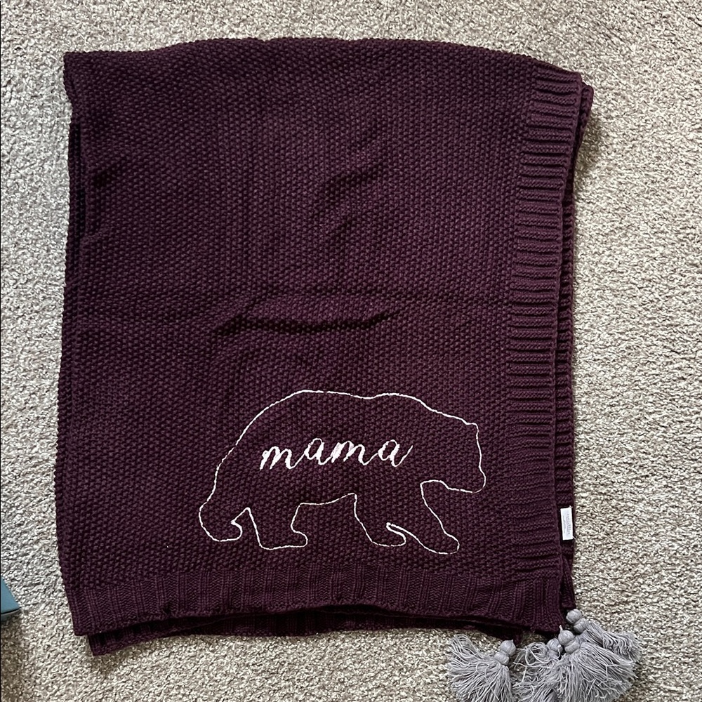 Things Remembered Purple Knit Blanket with Mama Bear Design